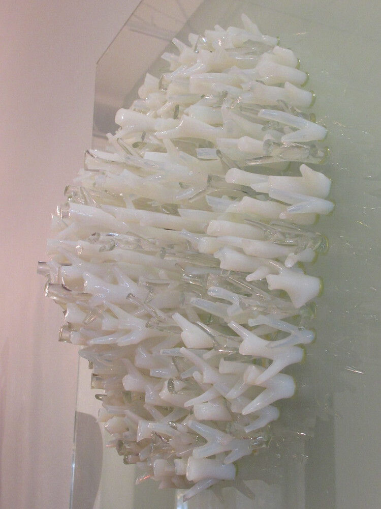 Thumbnail: Square Hand Blown Glass Coral Look Wall Light