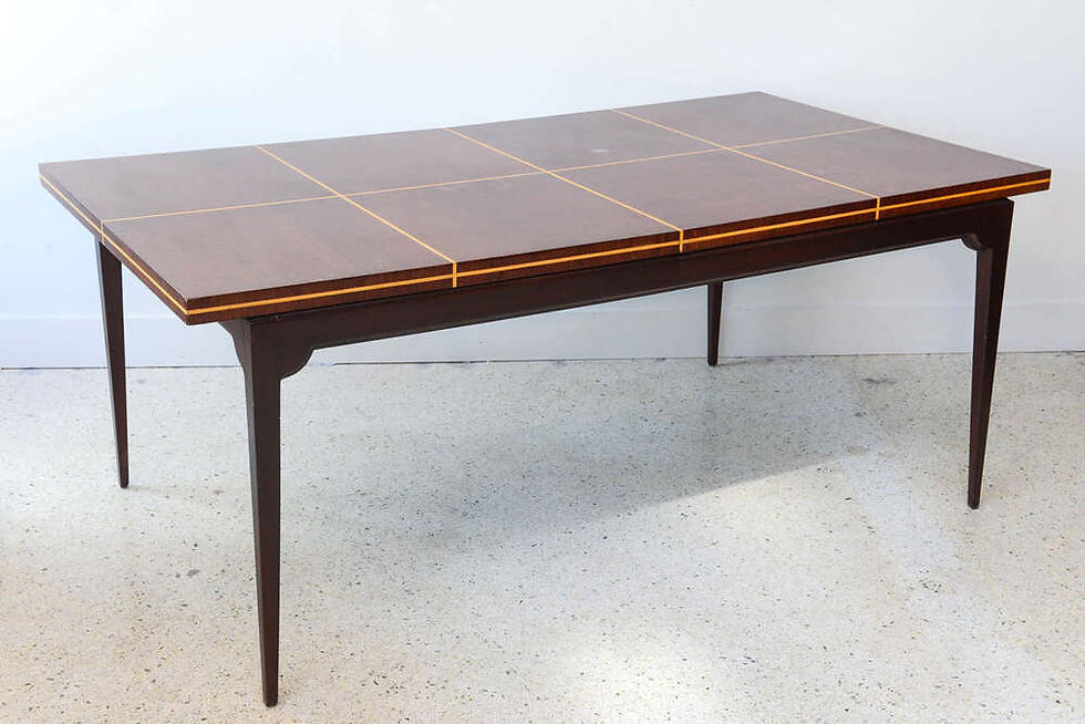 Thumbnail: Modern Mahogany and Maple Parquetry Inlaid Dining Table by Tommi Parzinger