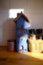 This tea house was modeled after the painted houses in the village of Zalipie in Poland.