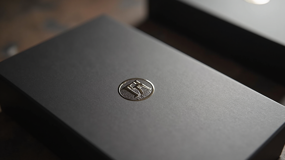 Close-up of a matte-finished luxury packaging box with embossed logo