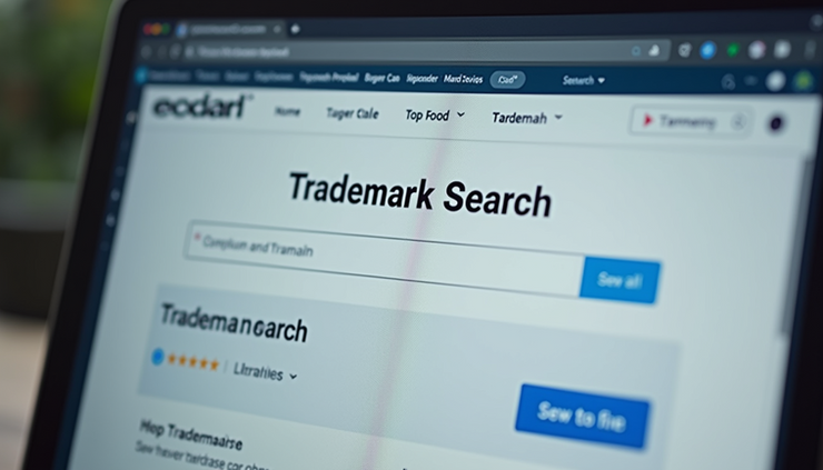 Eye-level view of a computer screen displaying a trademark search interface