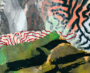 Artist Nola Ahola colorful water color. From exhibition at the San Juan Islands Museum of Art, "Going the Distance." 