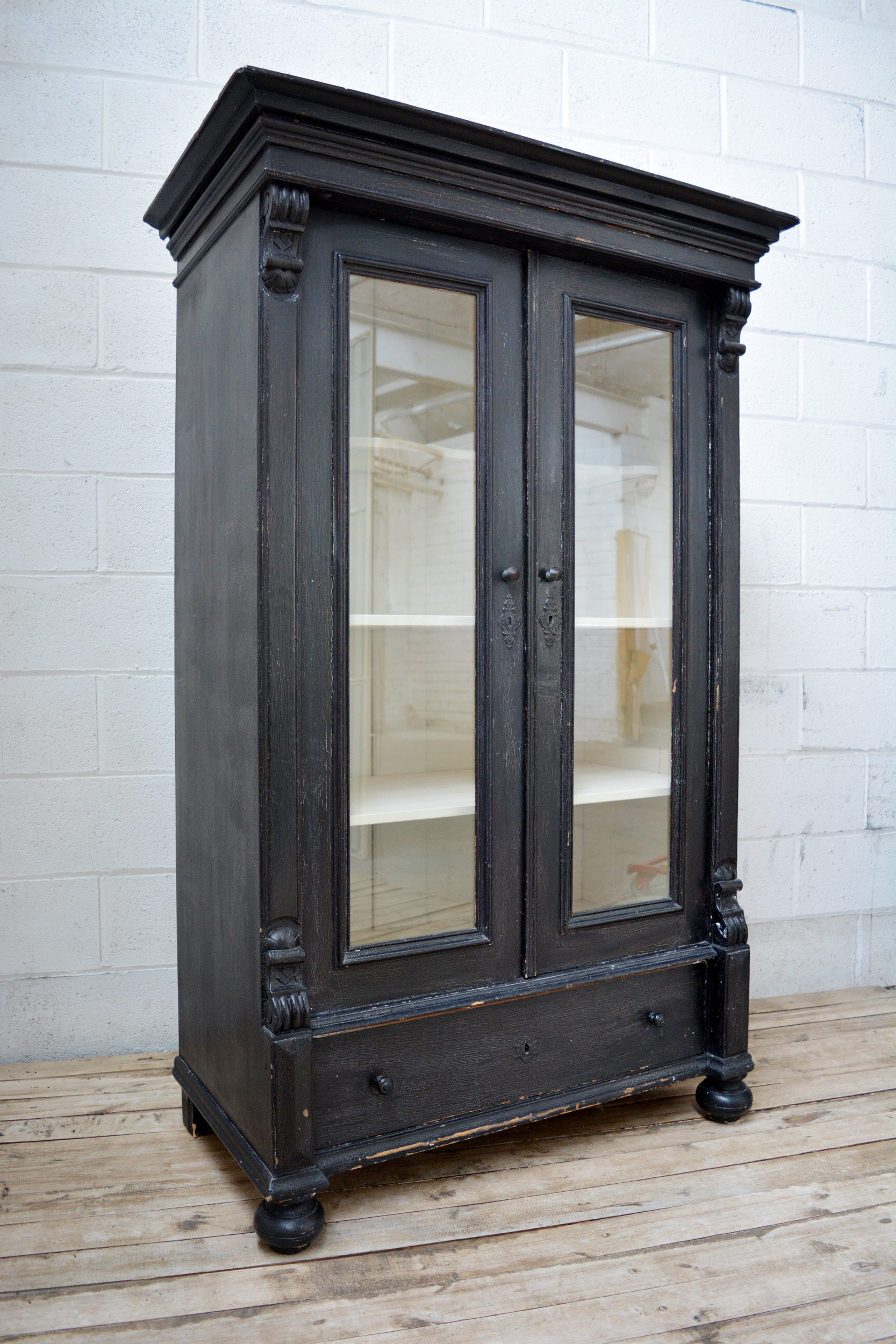 Antique Victorian Provincial Painted Hall Robe Armoire