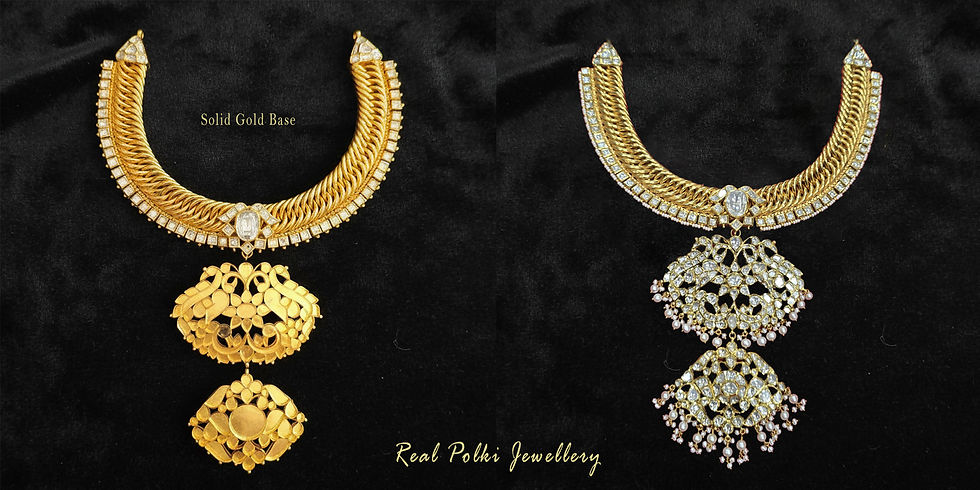 Creation of real polki jewellery in a solid gold base