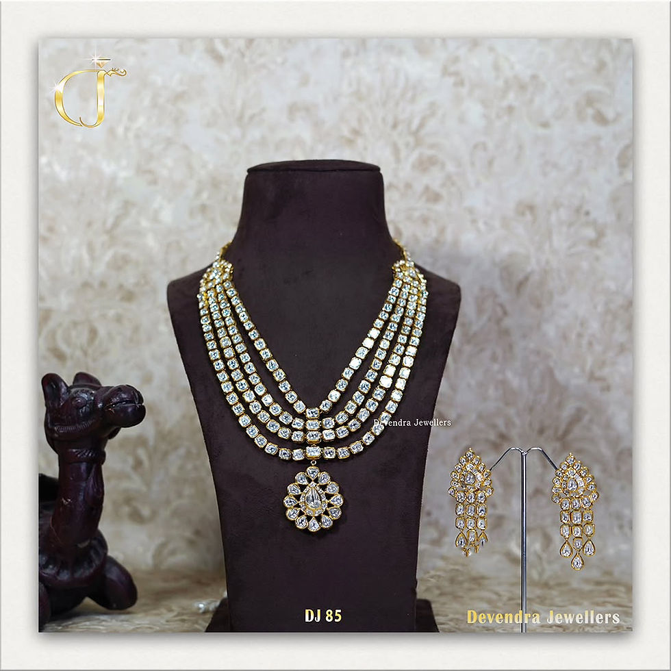 18KT gold bridal haar necklace with uncut Polki diamonds and meenakari, by Devendra Jewellers, with matching earrings