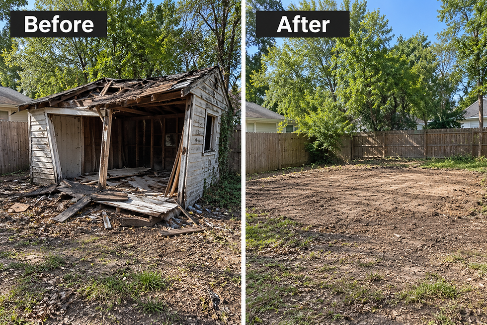 Before and after light demolition and debris removal 