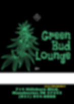 A black sign for the "Green Bud Lounge," featuring a neon green cannabis plant illustration and the phrase "21+." The THC symbol is displayed in the upper left corner, creating a vibrant, nightlife-inspired look.