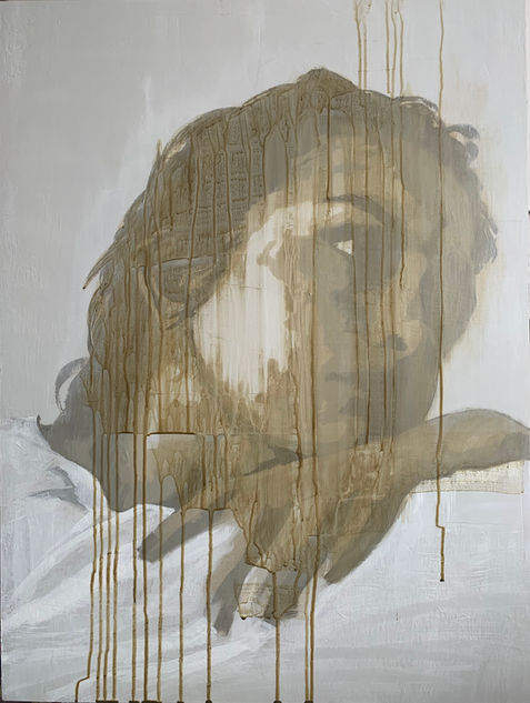 geschilderd portret dame op houten paneel, schilderij portret acryl