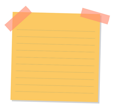Yellow sticky note, blank lines, taped to white background with tape.
