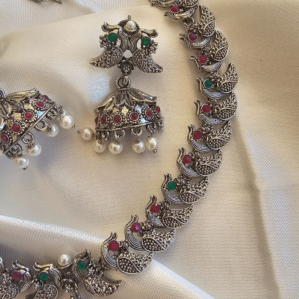 Thumbnail: Shikha Oxidized Peacock Jhumka Set- Only 1 Available 