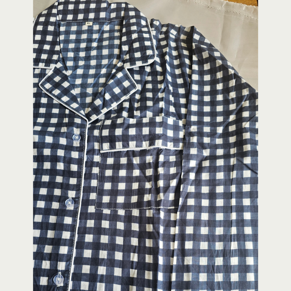 Thumbnail: Blue Check Cambric Cotton Long PJ Set – Soft Cotton Sleepwear & Loungewear
