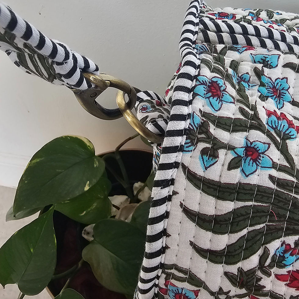Thumbnail: Handmade floral print quilted cotton duffle weekender bag