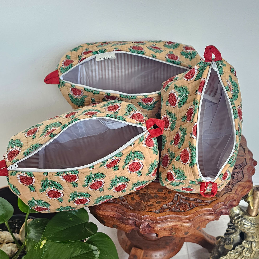 Thumbnail: Lavanya Trio | Hand-Block Botanical Waterproof Wash Bag Set