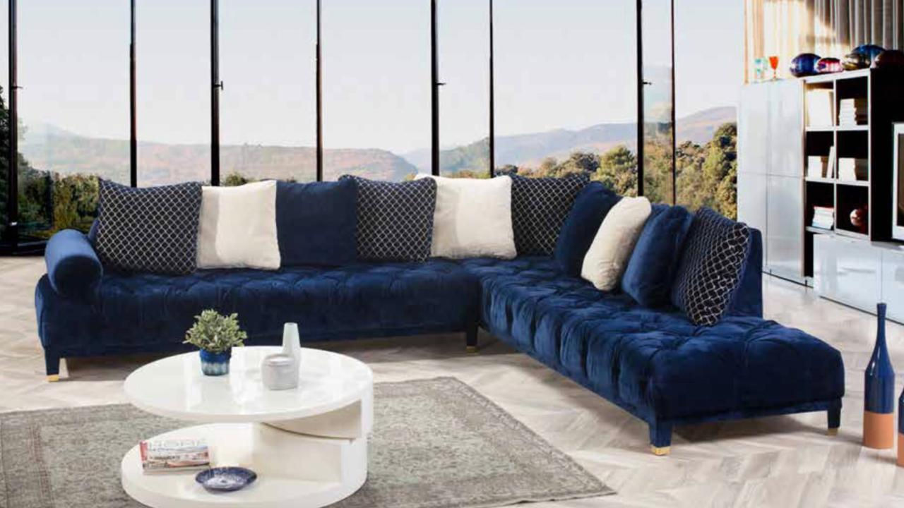 Blue velvet cushion lounger