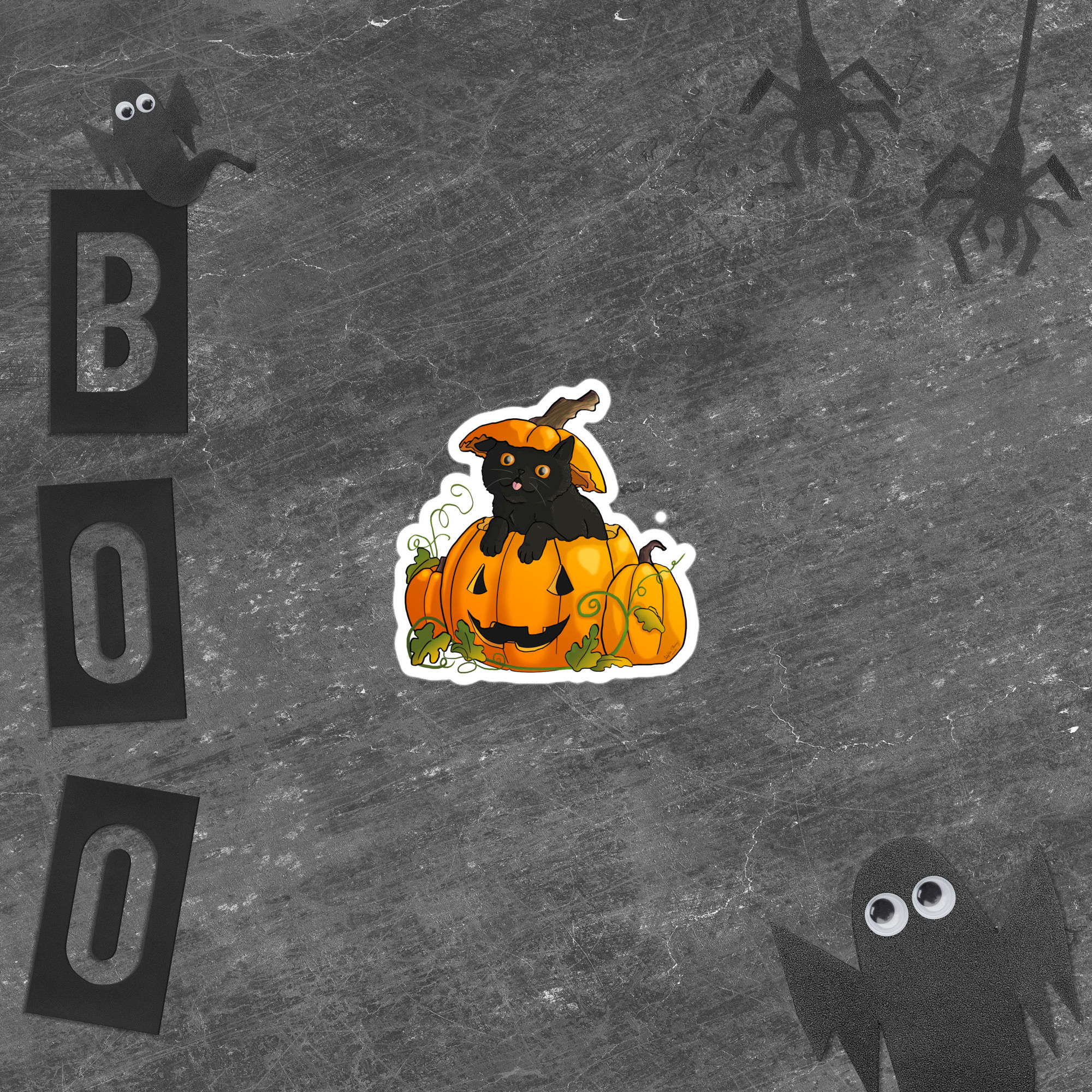 Halloween 2015 Black Cat in Pumpkin Bubble-free stickers