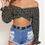 Thumbnail: Wool dobby print crop top
-Off shoulder
-Tie