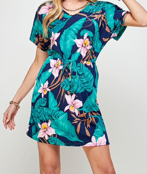 Navy Green floral Dress