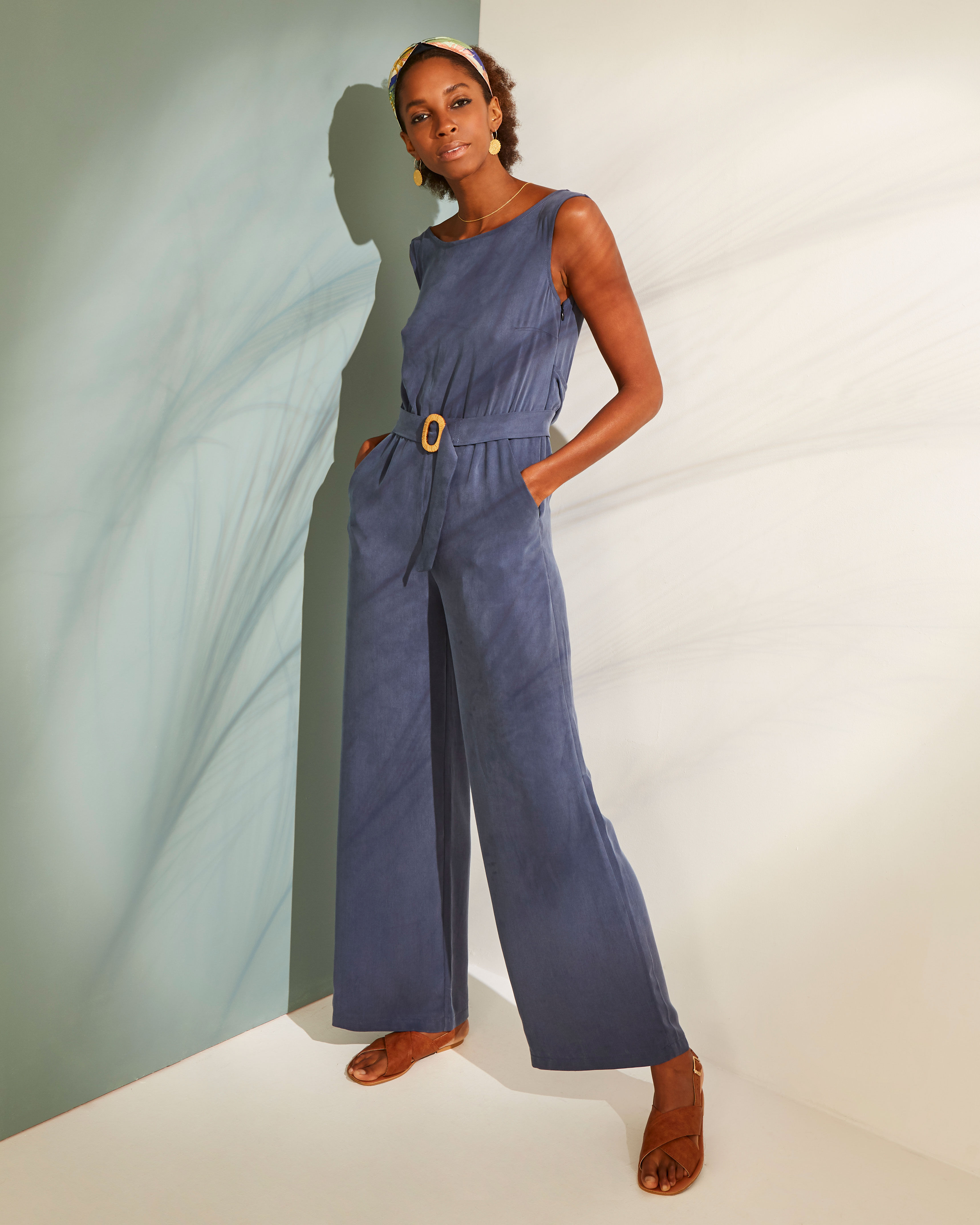 Pastel Navy Sleeveless Tie-waist Ines Jumpsuit