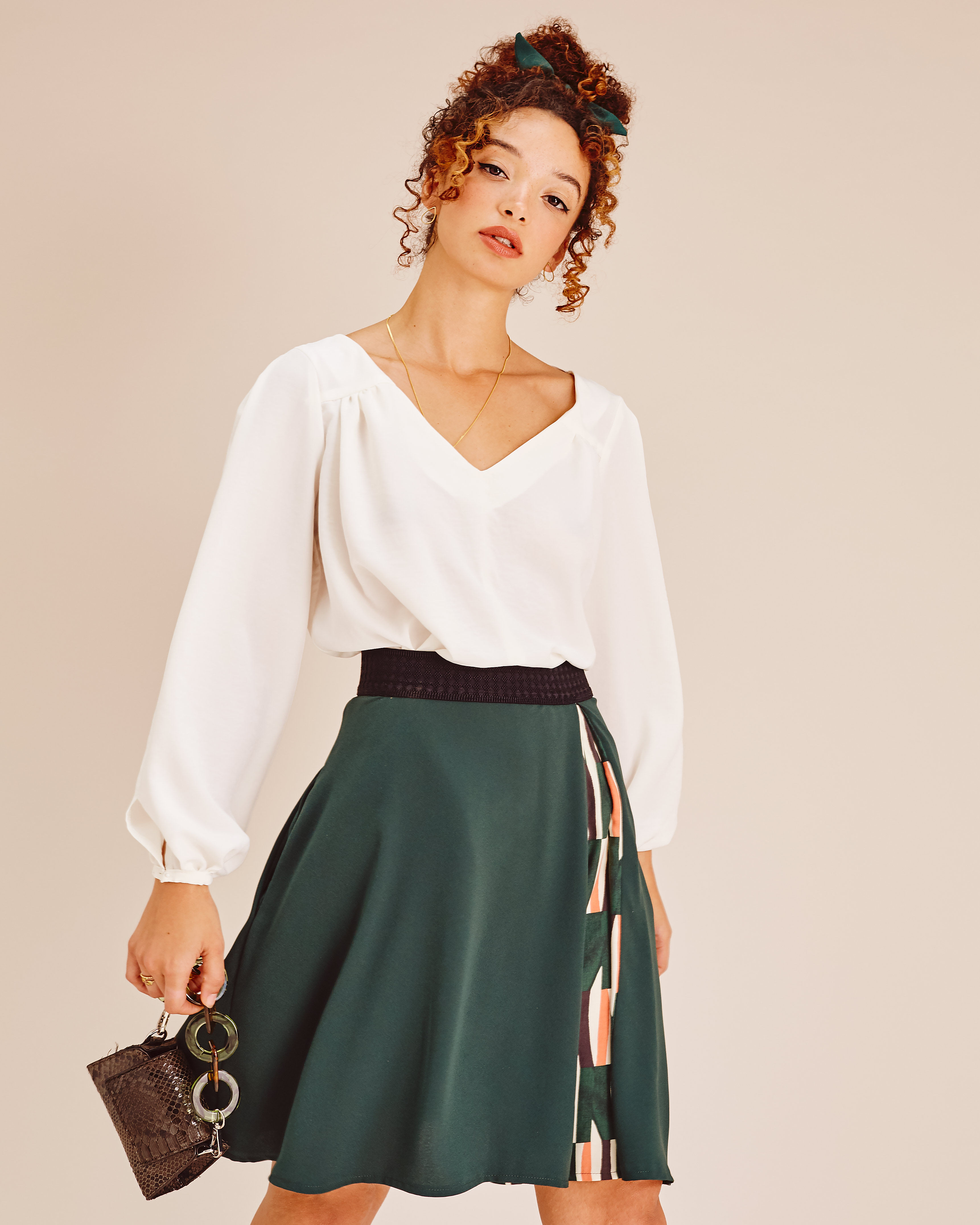 Phoebe Cotton Flower White V-neck Blouse