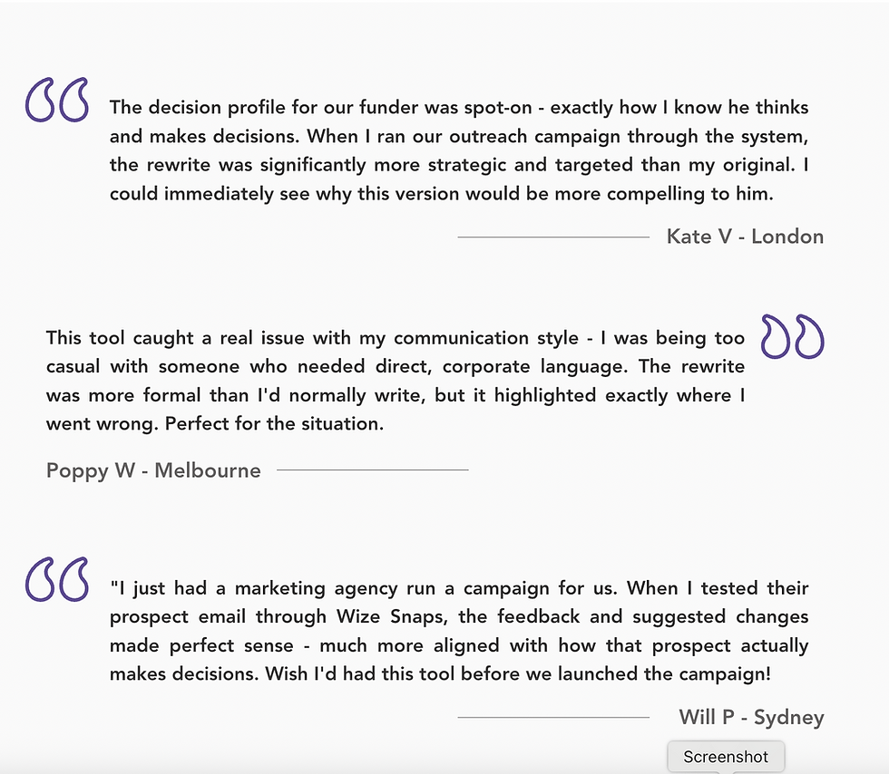 Personal testimonials Wize Snaps