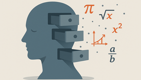 Cabeça humana estilizada com gavetas contendo conhecimentos matemáticos