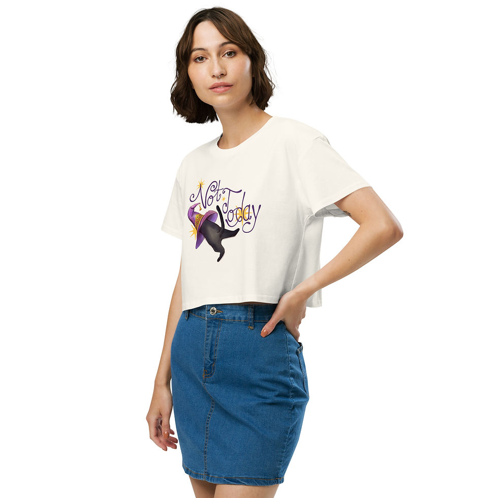 Thumbnail: "Not Today" Hiding Cat Crop Top – Funny Wizard Hat Cat Tee
