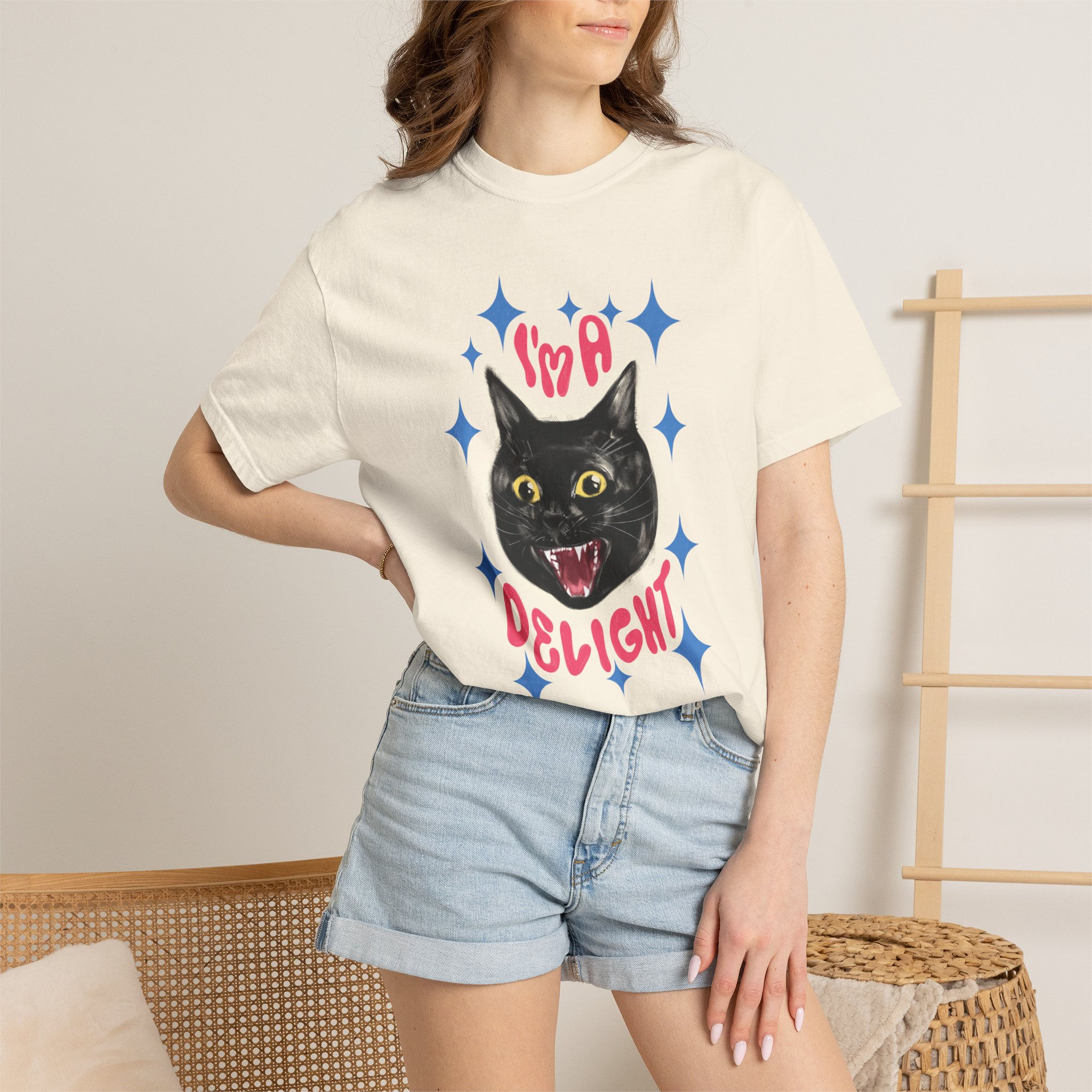 Cat Tee — "I'm a Delight" Black Cat Graphic T-Shirt