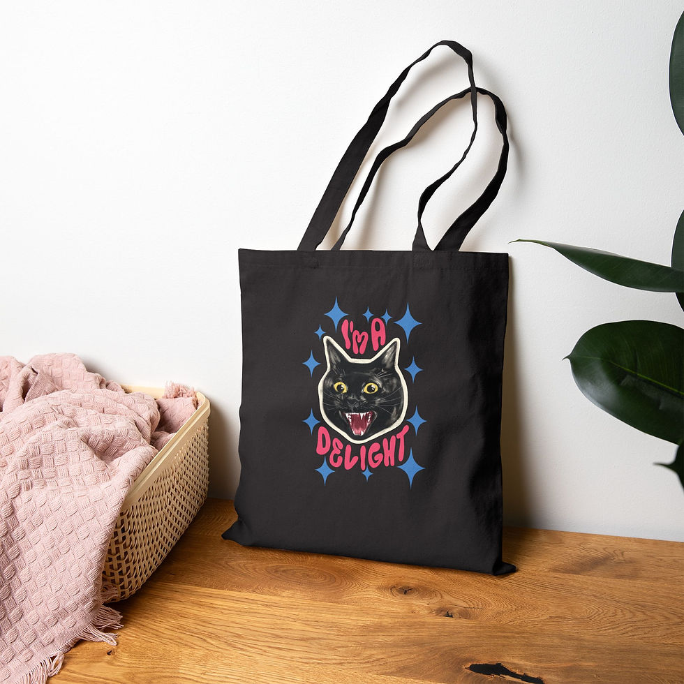 Thumbnail: Cat Delight Canvas Tote — Cute Black Cat Graphic Cotton Shopper Bag