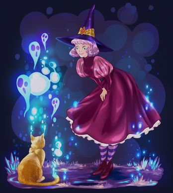 A witch and her cat familiar