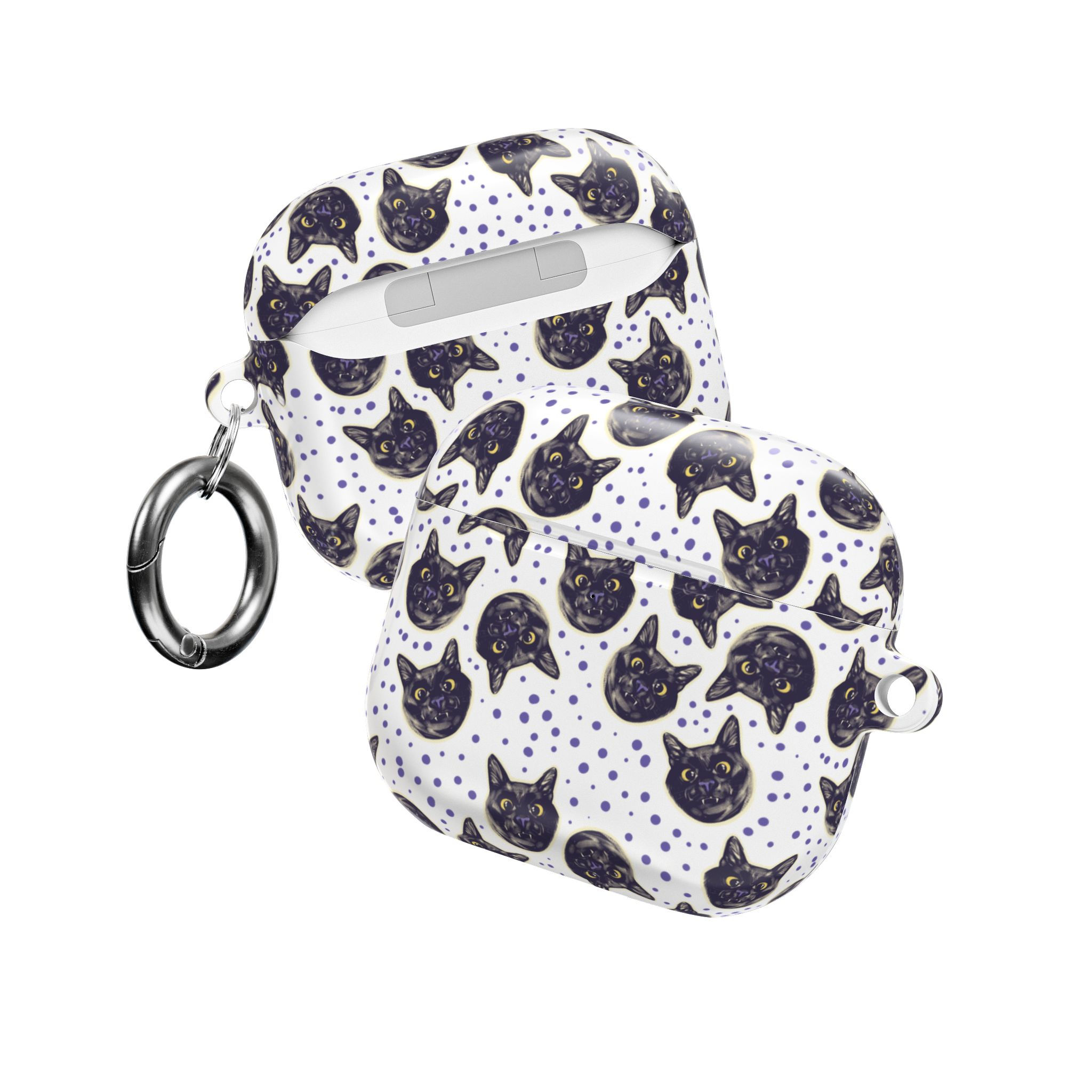 Cat Face Pattern AirPod Case — Cute Black Cat Dots Protective Cover