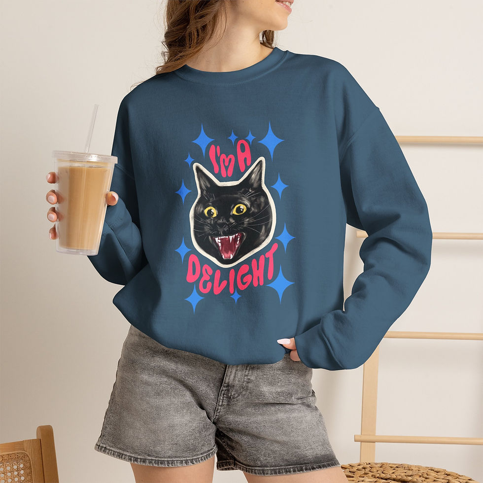 Thumbnail: Cat Delight Crewneck Sweatshirt — "I'M A DELIGHT" Cute Black Cat Graphic