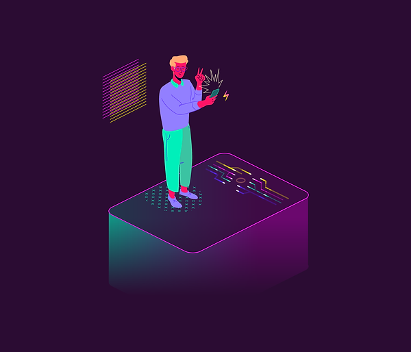 illustration of a man posting a selfie on social media