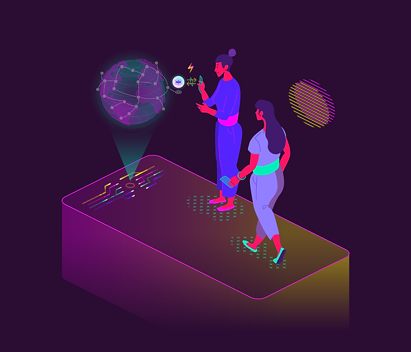 illustration of two women using internet to get location and address information through her smartphone