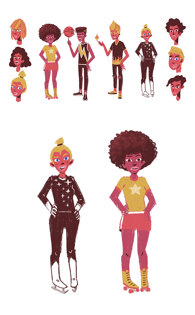 Colorful sketchy minimal 2d teen super hero characters 