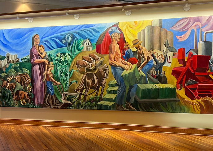 "HistoryofBrownCounty" mural by Ron Allerton in 1961 in Hiawatha, Kansas