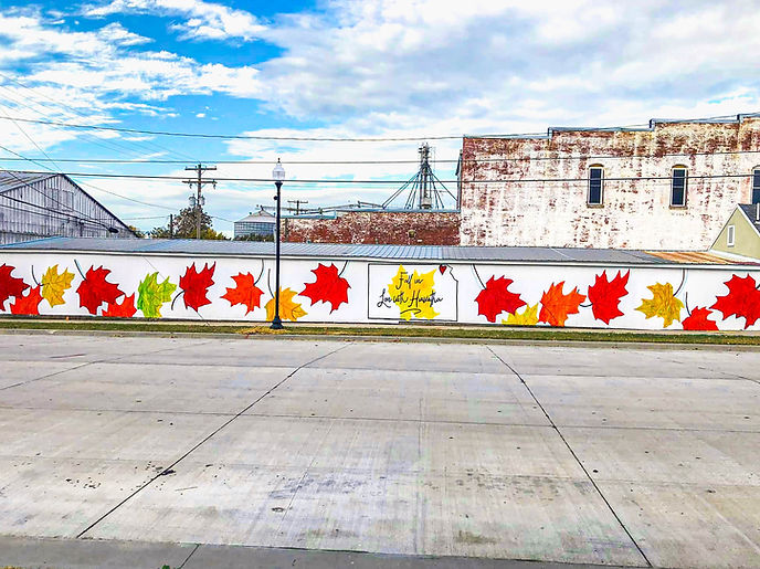 "Fall In Love With Hiawatha" mural by local artist Katherine Miller in Hiawatha, Kansas