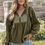 Thumbnail: Green Split Neck Pleated Loose Blouse