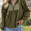 Thumbnail: Green Split Neck Pleated Loose Blouse