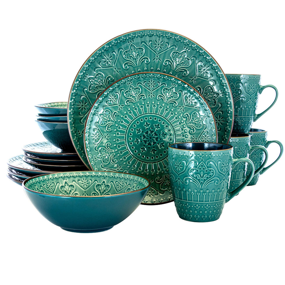 Elama Sea Foam Mozaic 16 Piece Luxurious Stoneware Dinnerware with