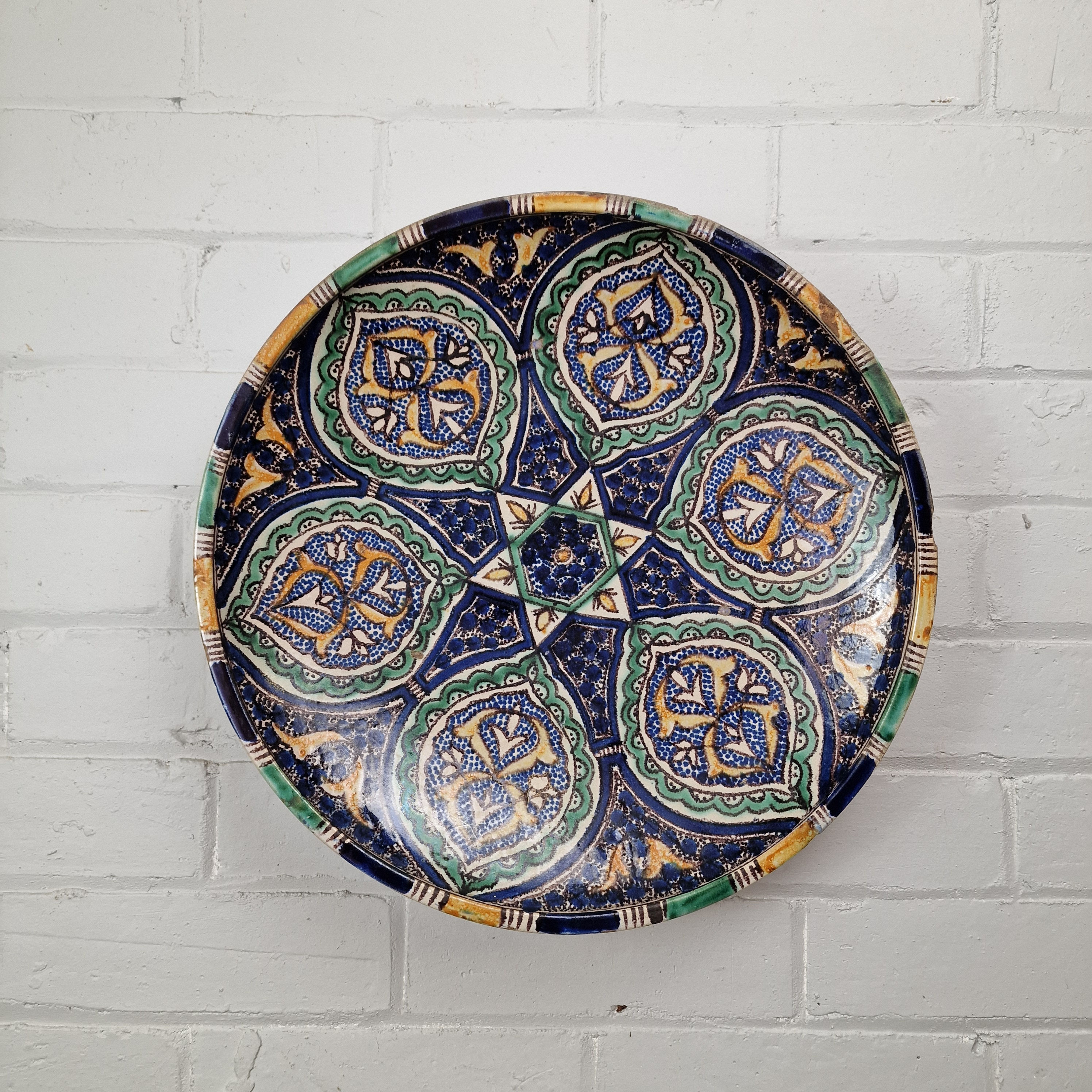 An Early 20th C. Hand Painted Judeo Moroccan Fez Region Passover Sedar Plate