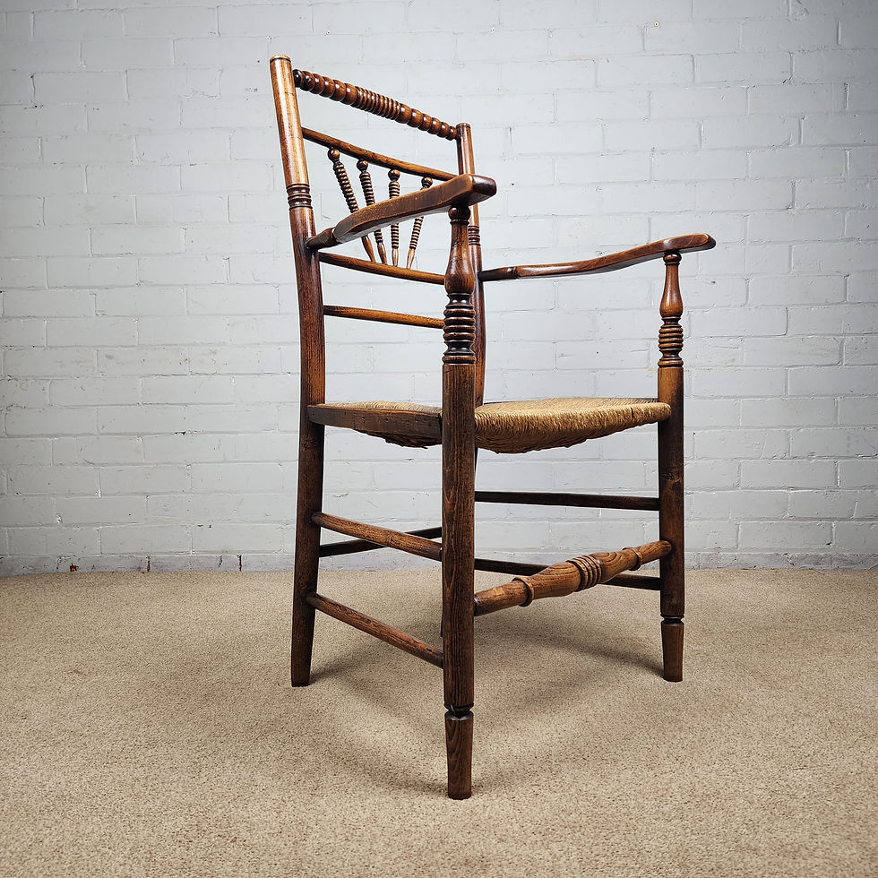 Thumbnail: A George III Elm and Fruitwood Spindle Back Carver Chair