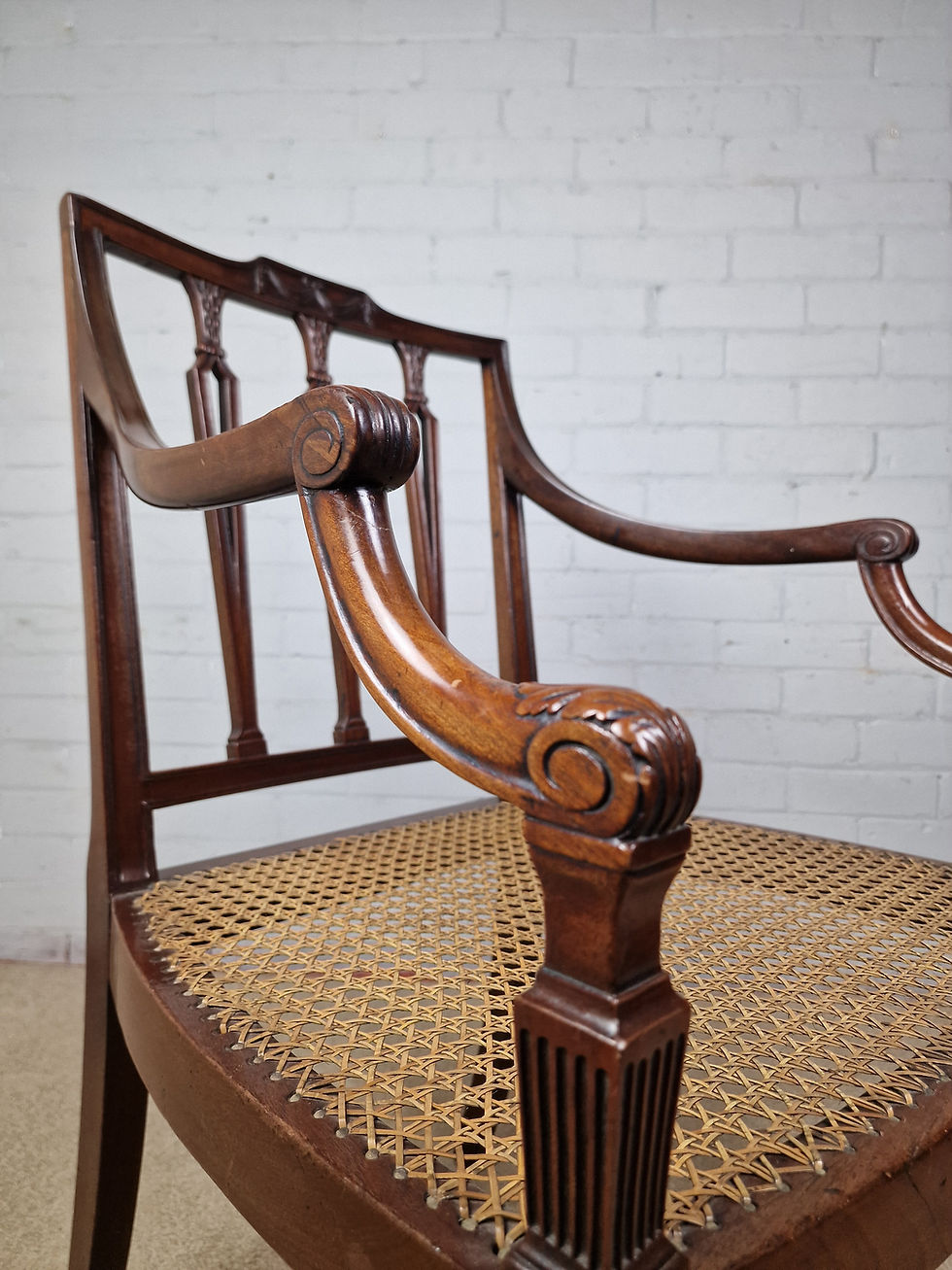 Thumbnail: Georgian Mahogany Open Armchair - Sheraton Period C.1795