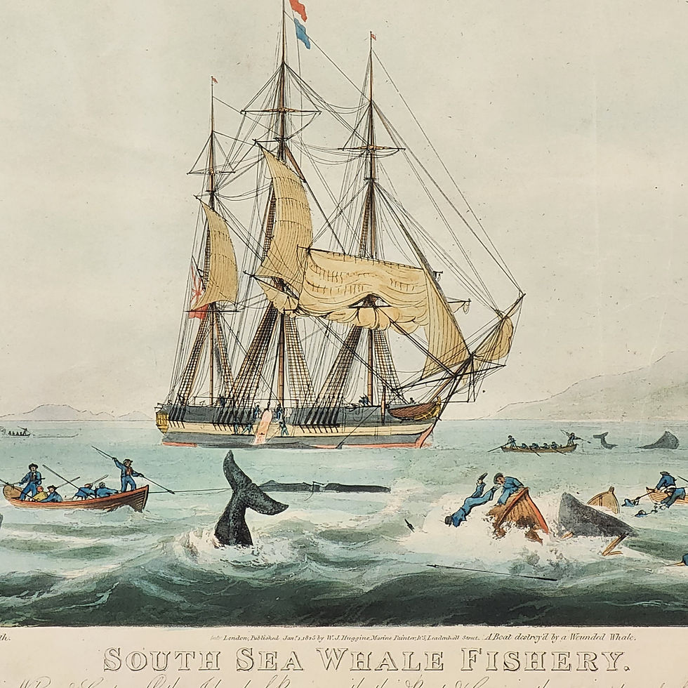 Thumbnail: Framed Antique Aquatint South Sea Whale Fishery 19th C After W J Huggins