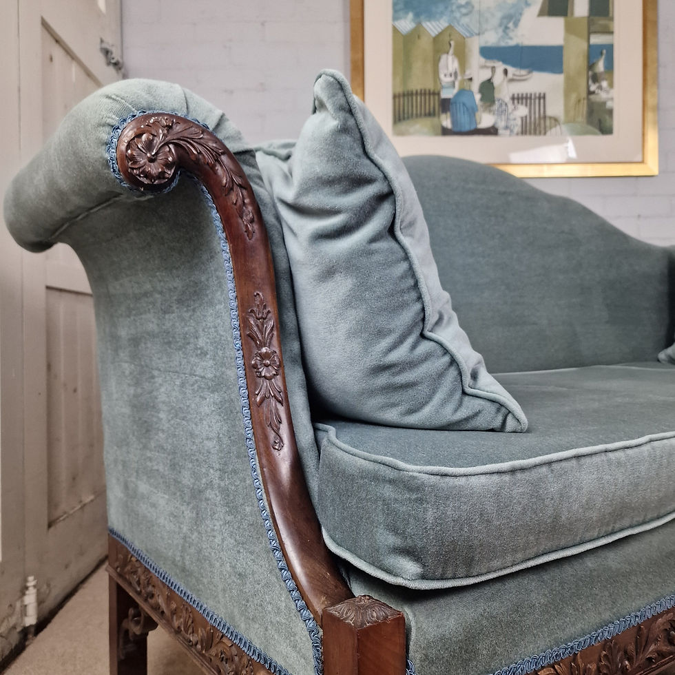 Thumbnail: Early 20th C. Mahogany Chinese Chippendale Style Camelback Sofa