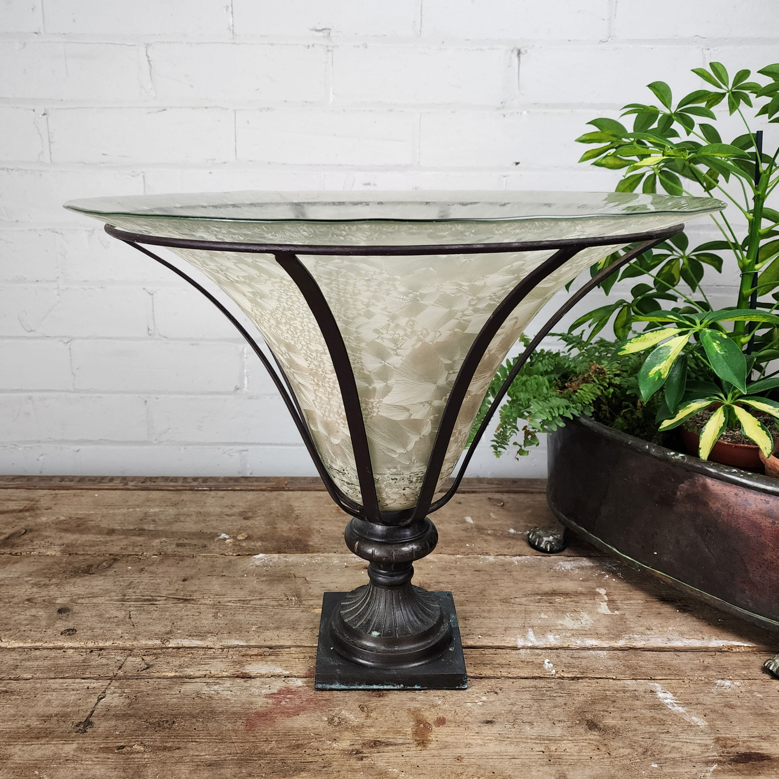 A Bronze mounted Iridescent Glass Centre Piece or Vase