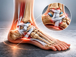 Ankle ligament anatomy with injury highlight