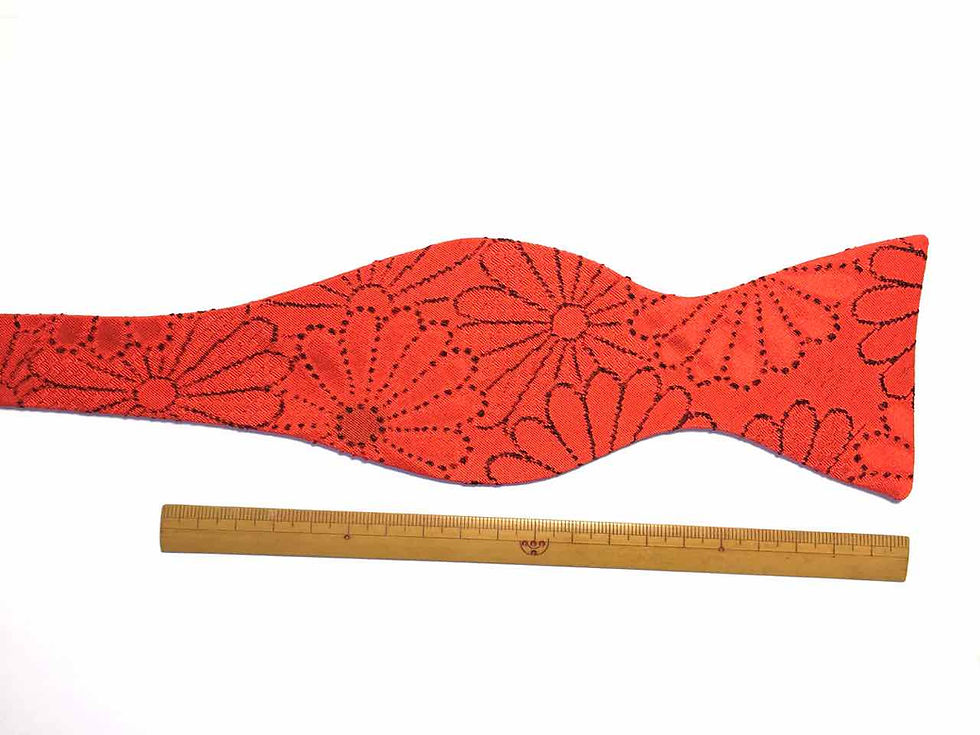 Thumbnail: Bow Tie made from Vintage Japanese Kimono / Matelasse / Orange / Chrysanthemum