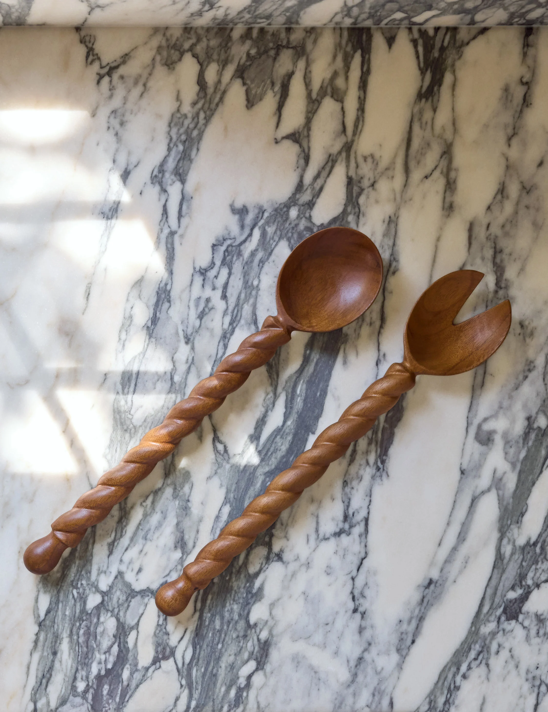 Lulu and Georgis braided wood serving spoon set by Sarah Sherman Samuel