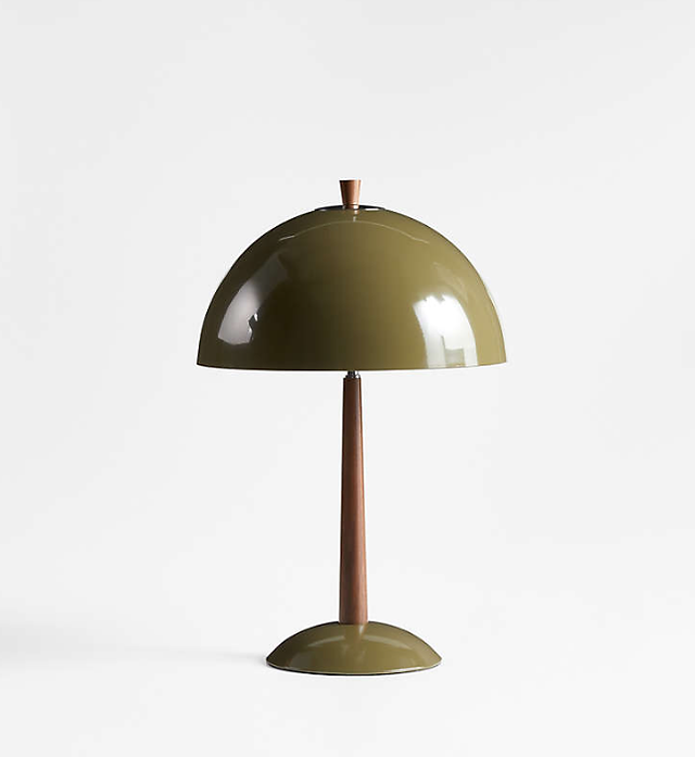 Green Metal and Walnut Clem Table Lamp by Crate and Barrel