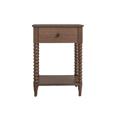 Spindle nightstand with one drawer in a rich dark mahogany